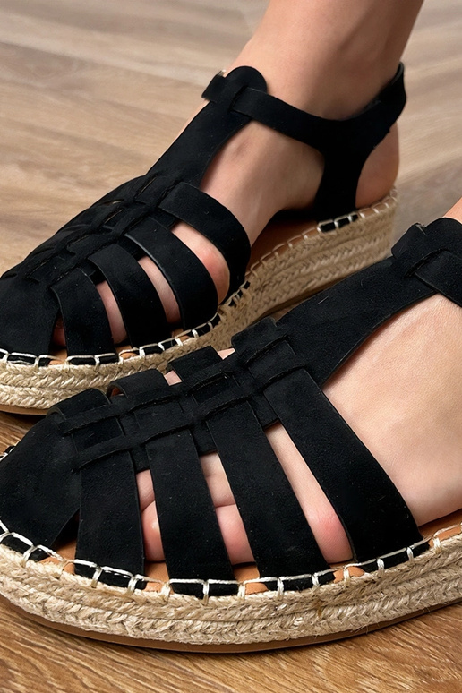 Melni mākslīgās zamšā espadrilles gladiatoru sandales Talejda