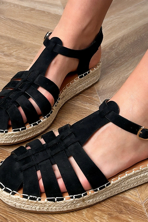 Melni mākslīgās zamšā espadrilles gladiatoru sandales Talejda