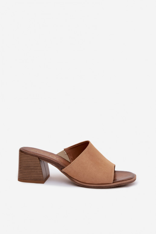 Beige sieviešu mākslīgās zamšādas papēžu čības Zazoo