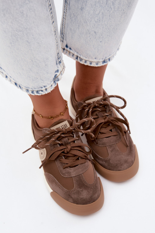 Zamša sporta apavi sievietēm ar divām šņorēm Big Star UU274002 brūnā krāsā