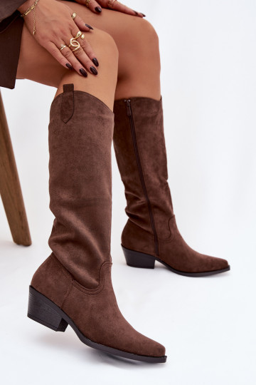 Brūni faux suede kovboju stila zābaki ar papēžiem Esmira 2