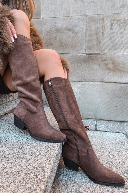 Brūni faux suede kovboju stila zābaki ar papēžiem Esmira