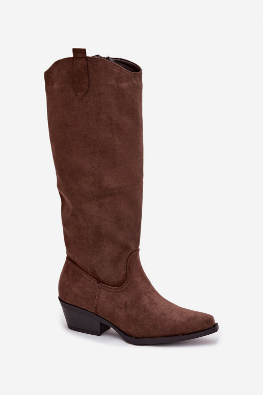 Brūni faux suede kovboju stila zābaki ar papēžiem Esmira