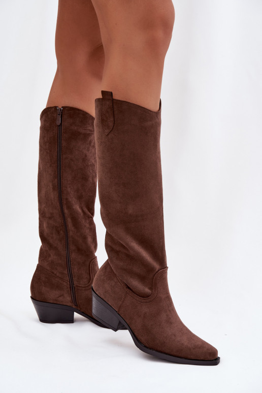 Brūni faux suede kovboju stila zābaki ar papēžiem Esmira