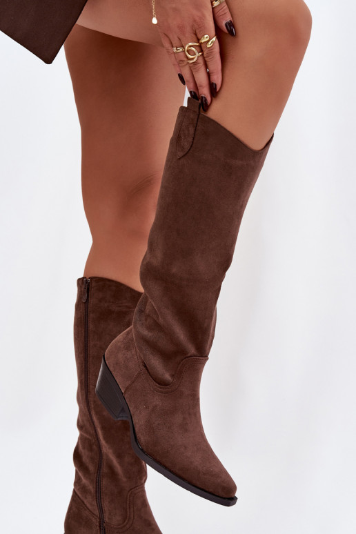 Brūni faux suede kovboju stila zābaki ar papēžiem Esmira