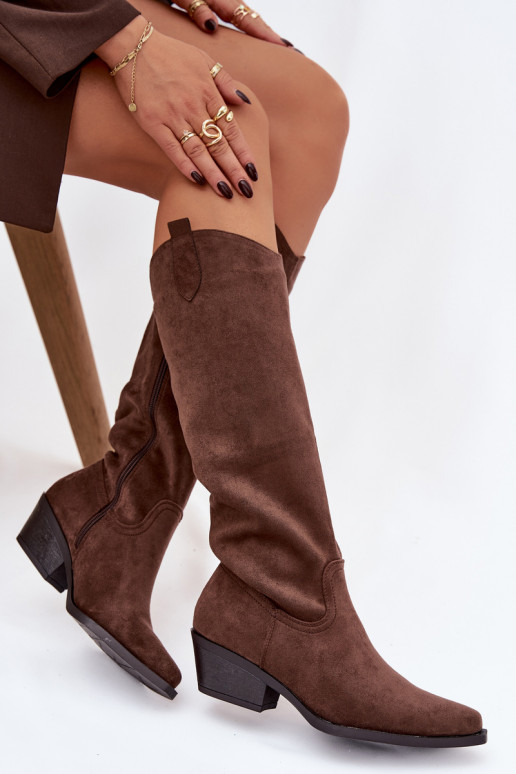 Brūni faux suede kovboju stila zābaki ar papēžiem Esmira