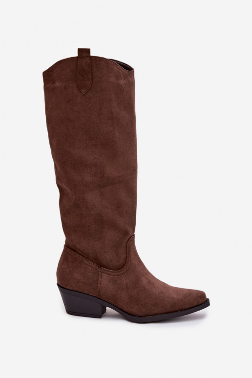 Brūni faux suede kovboju stila zābaki ar papēžiem Esmira