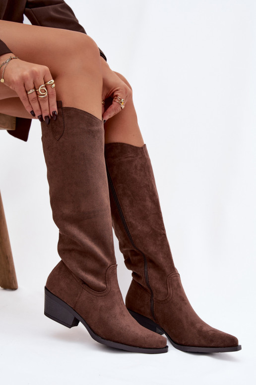Brūni faux suede kovboju stila zābaki ar papēžiem Esmira