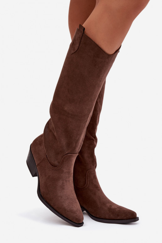 Brūni faux suede kovboju stila zābaki ar papēžiem Esmira