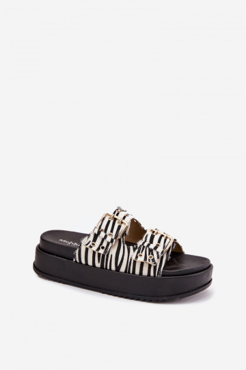 Zelta sieviešu čības ar sprādzēm un platformu Zebra Virvania