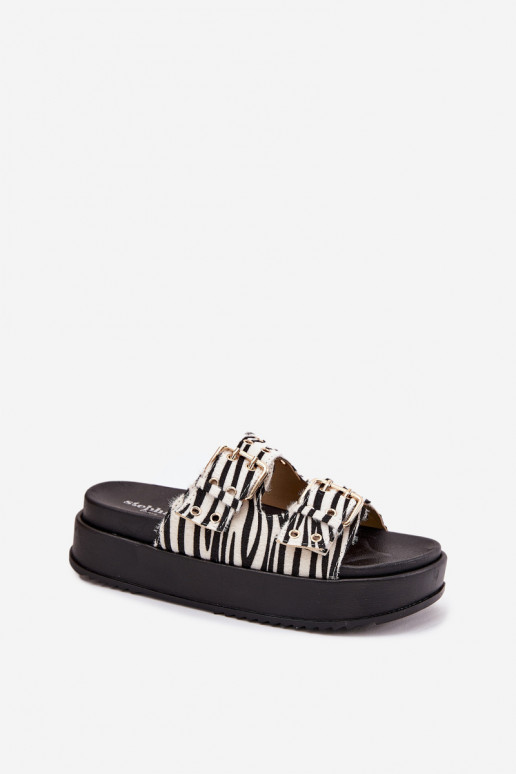 Zelta sieviešu čības ar sprādzēm un platformu Zebra Virvania