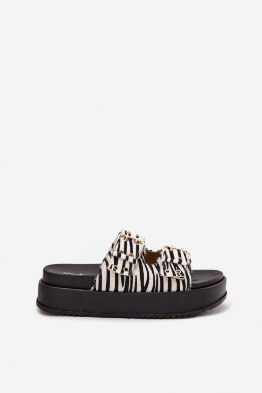 Zelta sieviešu čības ar sprādzēm un platformu Zebra Virvania