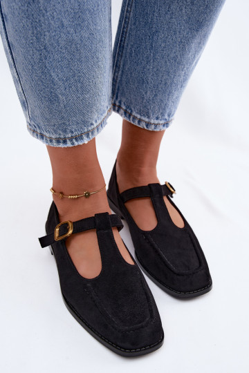 Melni sieviešu apavi ar siksnām no mākslīgās zamšā Bonnia