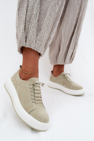 apavi Sneakers modeļa apavi ar platformuIeslēgtsturalnego zamšādasu piparmētras krāsas Blushy 2