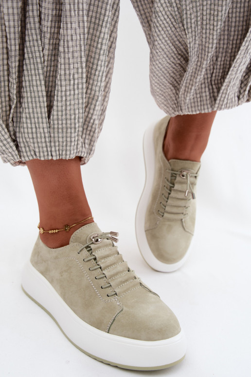 apavi Sneakers modeļa apavi ar platformuIeslēgtsturalnego zamšādasu piparmētras krāsas Blushy