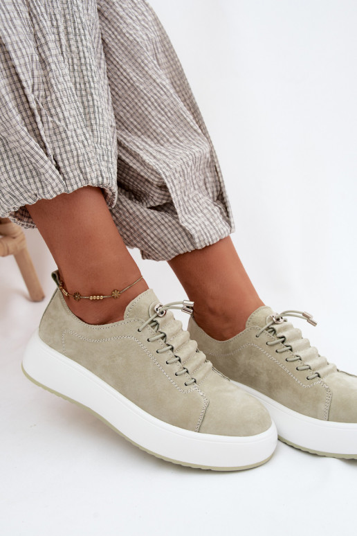 apavi Sneakers modeļa apavi ar platformuIeslēgtsturalnego zamšādasu piparmētras krāsas Blushy