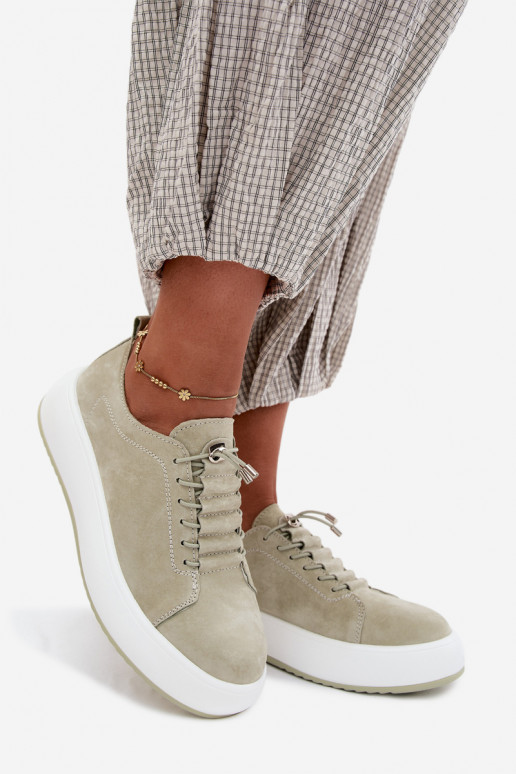 apavi Sneakers modeļa apavi ar platformuIeslēgtsturalnego zamšādasu piparmētras krāsas Blushy