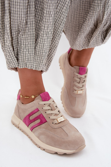 sporta apavi Sneakers modeļa apaviIeslēgtsturalnego zamšādasu Sieviešu smilšu krāsas Lovey