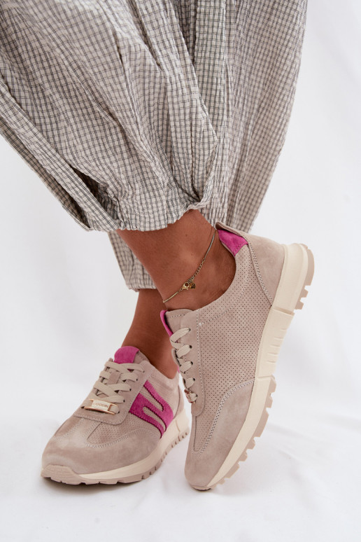 sporta apavi Sneakers modeļa apaviIeslēgtsturalnego zamšādasu Sieviešu smilšu krāsas Lovey