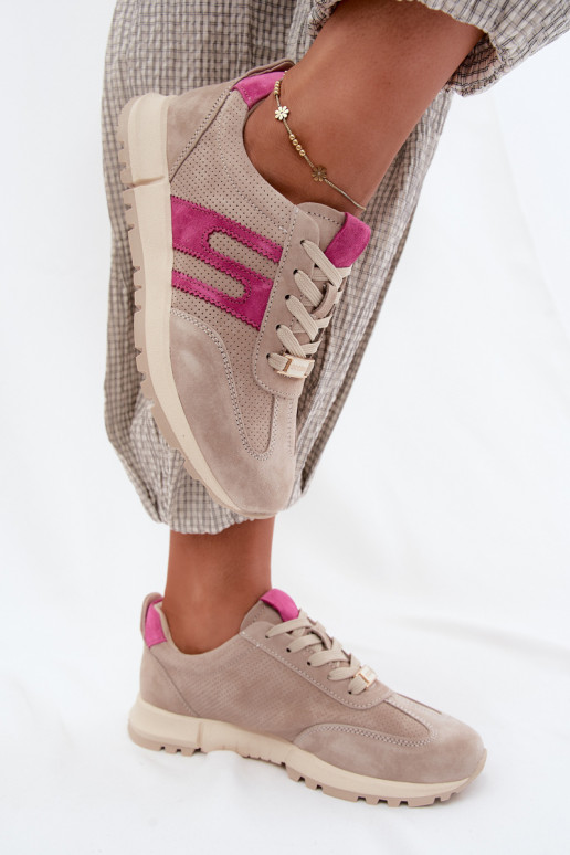 sporta apavi Sneakers modeļa apaviIeslēgtsturalnego zamšādasu Sieviešu smilšu krāsas Lovey