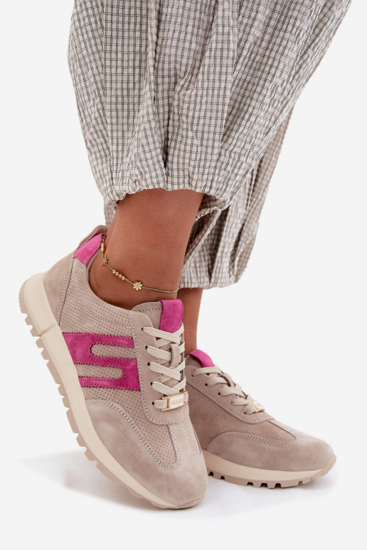 sporta apavi Sneakers modeļa apaviIeslēgtsturalnego zamšādasu Sieviešu smilšu krāsas Lovey