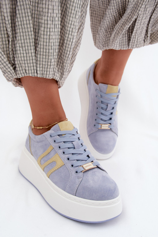 Sneakers modeļa apavi Sieviešu ar platformu no dabīgas ādasoIna Zilas krāsas Salima