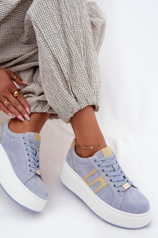 Sneakers modeļa apavi Sieviešu ar platformu no dabīgas ādasoIna Zilas krāsas Salima