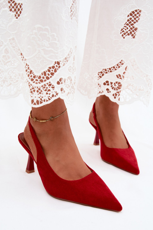 Sieviešu sandales ar plāniem papēžiem sarkanas mākslīgās zamšā Saria