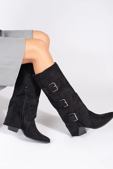 Melni zamšādas zābaki ar...