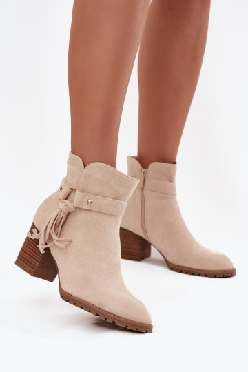 Ivory krāsas sieviešu potītes zābaki ar pušķiem Rosabella 2