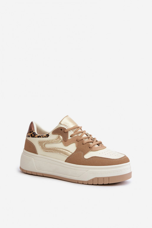 Sieviešu sneakers no mākslīgās ādas ar platformu un leoparda rakstiem smilšu krāsā Henizore