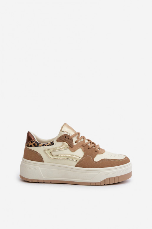 Sieviešu sneakers no mākslīgās ādas ar platformu un leoparda rakstiem smilšu krāsā Henizore