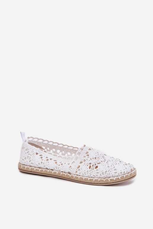 Baltas sieviešu espadrilles no mežģīnēm Adelira