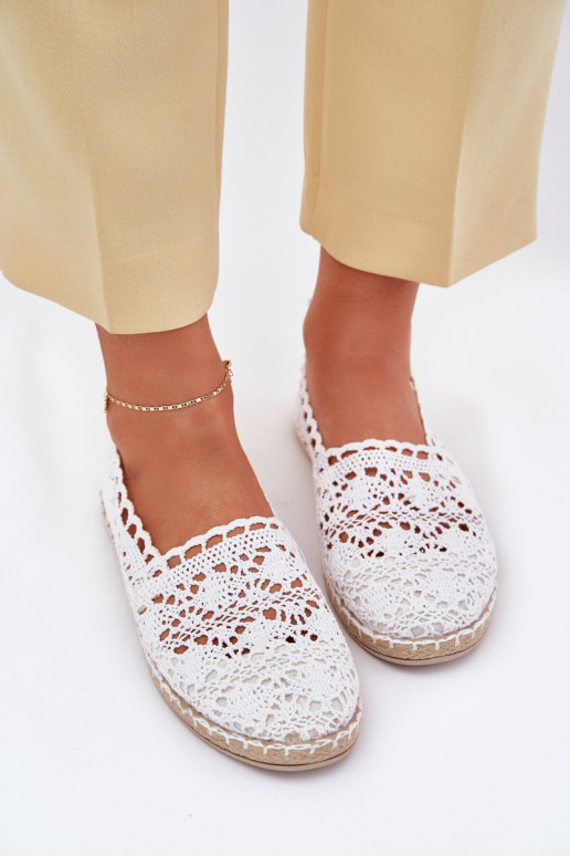 Baltas sieviešu espadrilles no mežģīnēm Adelira