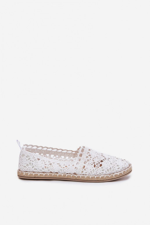 Baltas sieviešu espadrilles no mežģīnēm Adelira