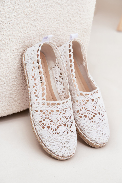 Baltas sieviešu espadrilles no mežģīnēm Adelira