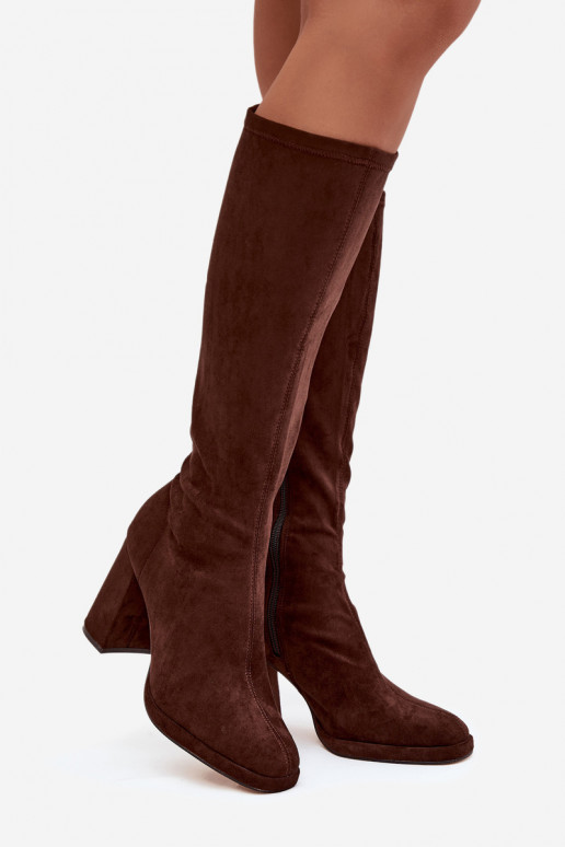 Sieviešu garie zābaki ar ieliktņiem uz stabiņa brūnā krāsā Brivana