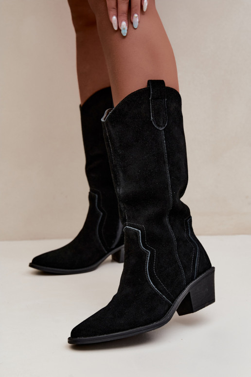 Garie zābaki kovboju stilā no dabīgā zamša ar siltinājumu un papēžiem melnā krāsā Radley