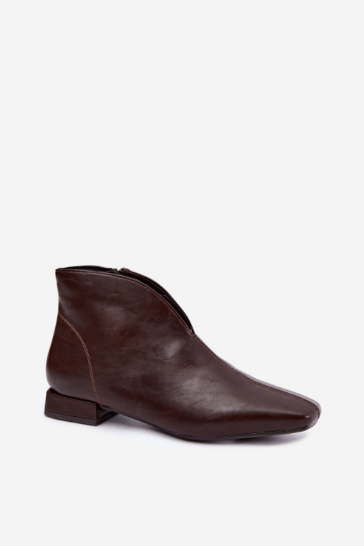 Tumši brūni zemi potītes zābaki Cut Out ar platām papēžiem no mākslīgās ādas Canella