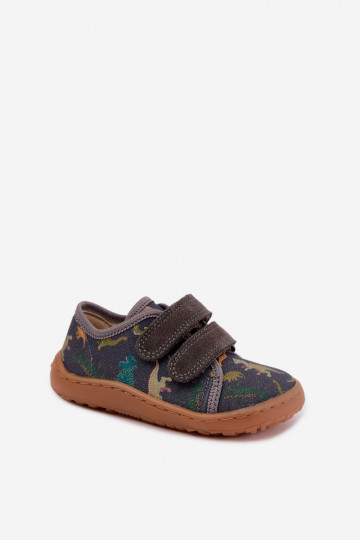 Bērnu Barefoot čības ar dinozauriem Froddo Canvas G1700440-31 Pelēkas