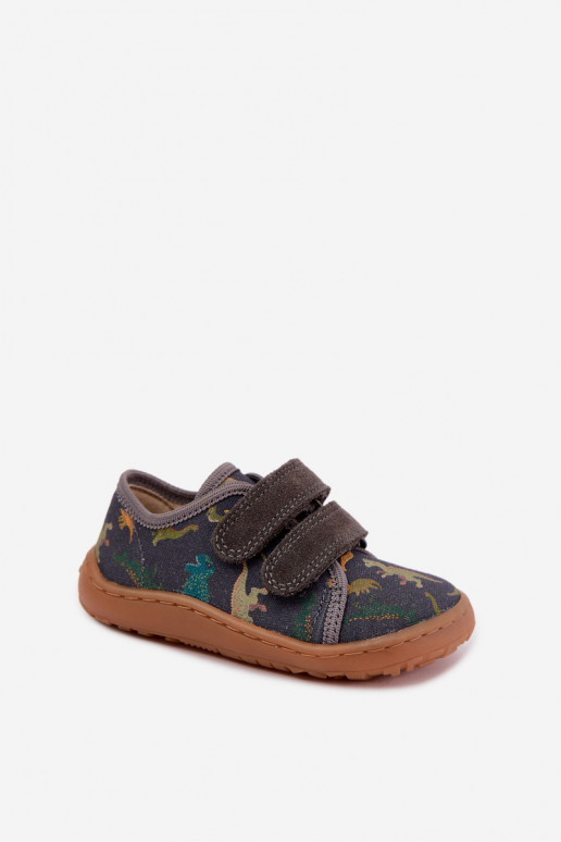 Bērnu Barefoot čības ar dinozauriem Froddo Canvas G1700440-31 Pelēkas