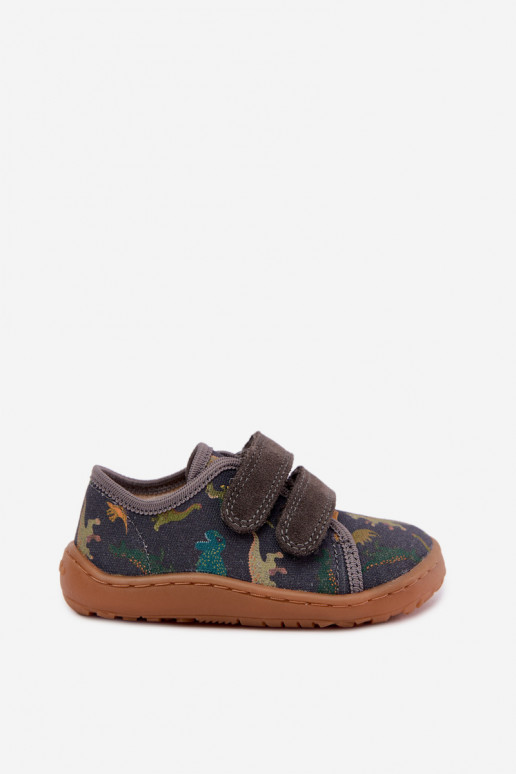 Bērnu Barefoot čības ar dinozauriem Froddo Canvas G1700440-31 Pelēkas
