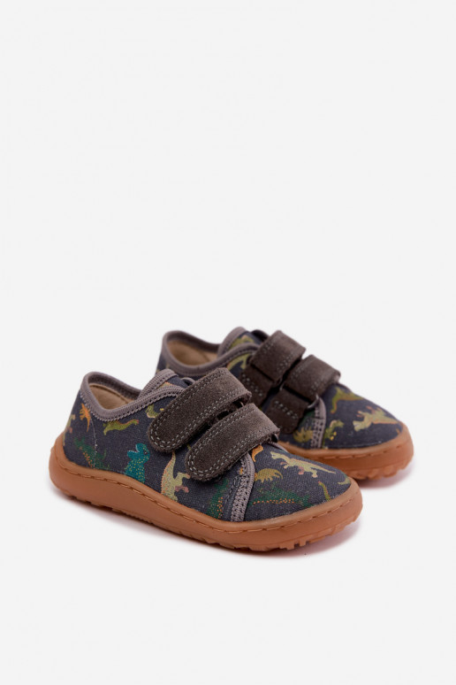 Bērnu Barefoot čības ar dinozauriem Froddo Canvas G1700440-31 Pelēkas