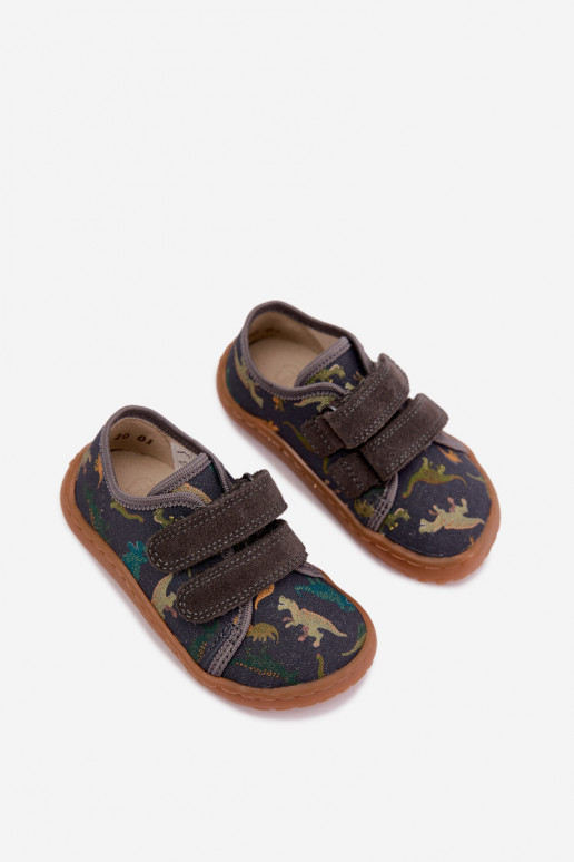 Bērnu Barefoot čības ar dinozauriem Froddo Canvas G1700440-31 Pelēkas