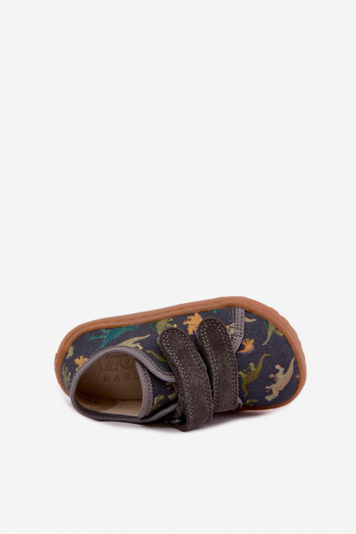 Bērnu Barefoot čības ar dinozauriem Froddo Canvas G1700440-31 Pelēkas