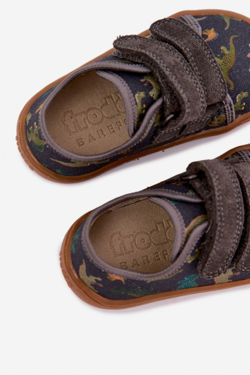 Bērnu Barefoot čības ar dinozauriem Froddo Canvas G1700440-31 Pelēkas