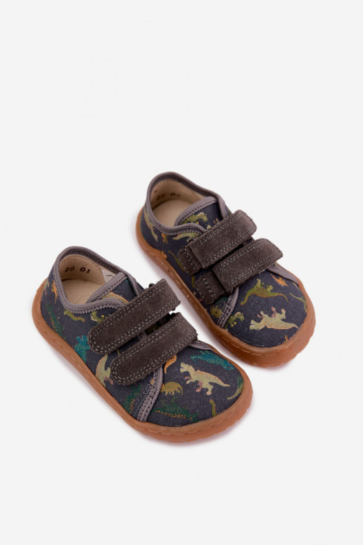 Bērnu Barefoot čības ar dinozauriem Froddo Canvas G1700440-31 Pelēkas