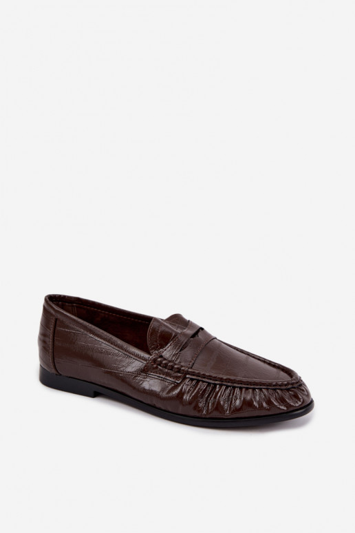 Lakuoti sieviešu mokasīni ar volāniem brūnā krāsā Dulcy