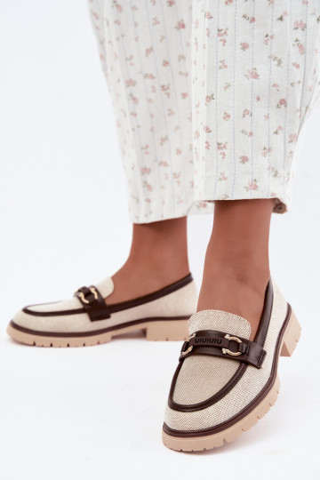 Sieviešu mokasīni ar grezniem elementiem smilšu un brūnā krāsā Brika 2