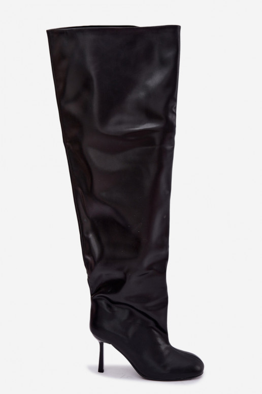 sieviešu augstie zābaki ar plāniem papēžiem melnā krāsā Galena